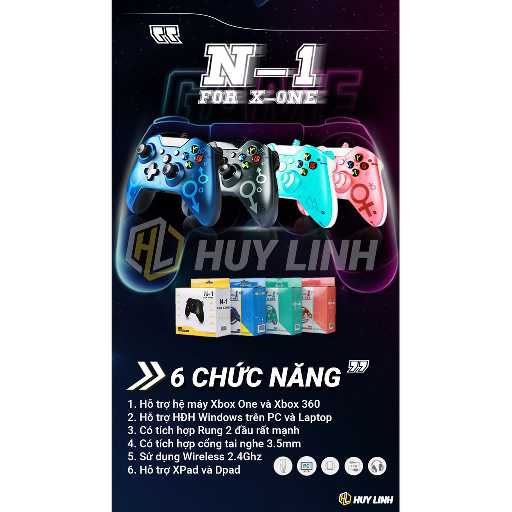 Tay cầm chơi game không dây Xbox One Wireless N1 có Rung – Hỗ trợ cho PC Android PS3