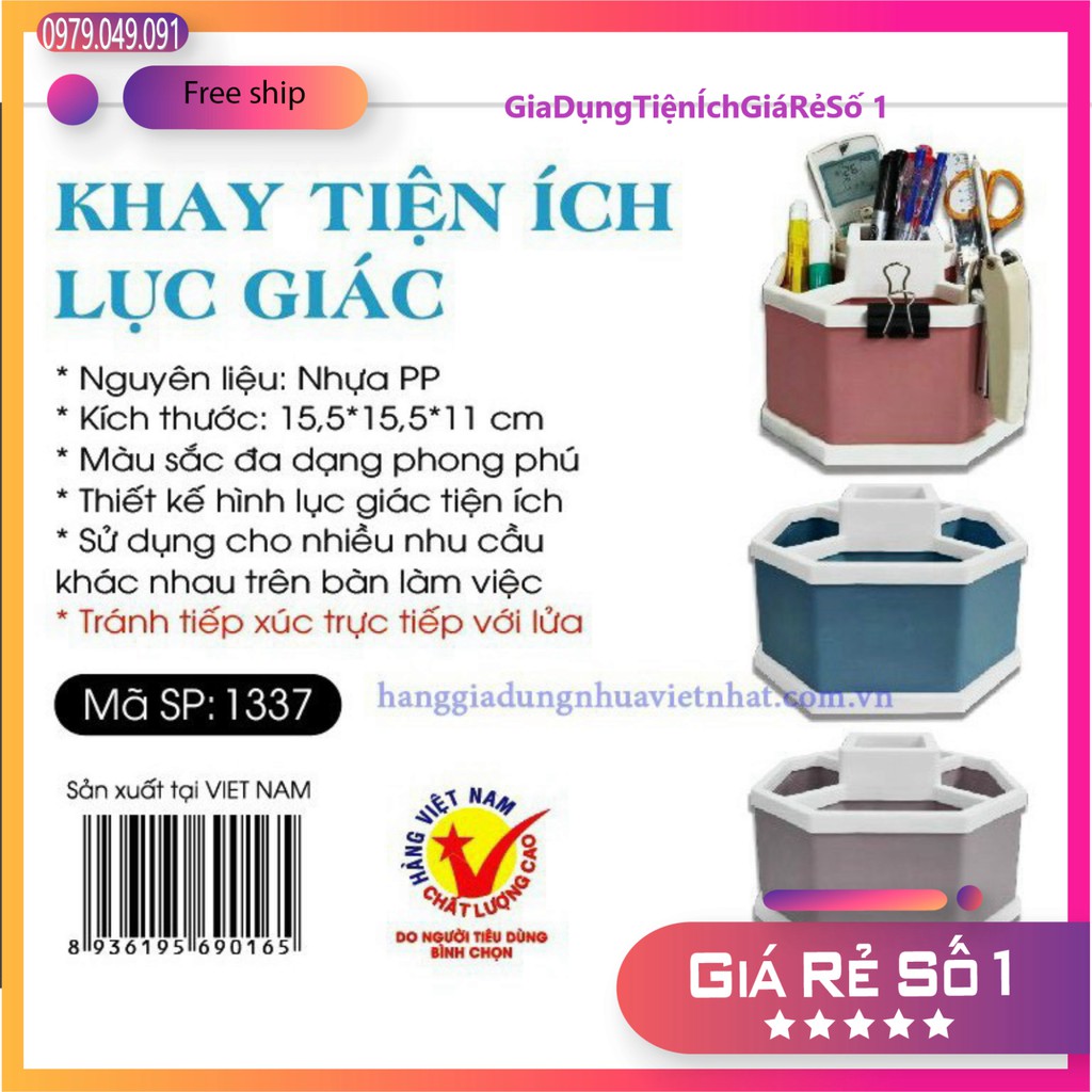 [Hot] Khay nhựa tiện ích 4 ngăn, lục giác để bàn, đựng đồ, khay nhựa 4 ngăn, đựng bút, đồ dùng đa năng