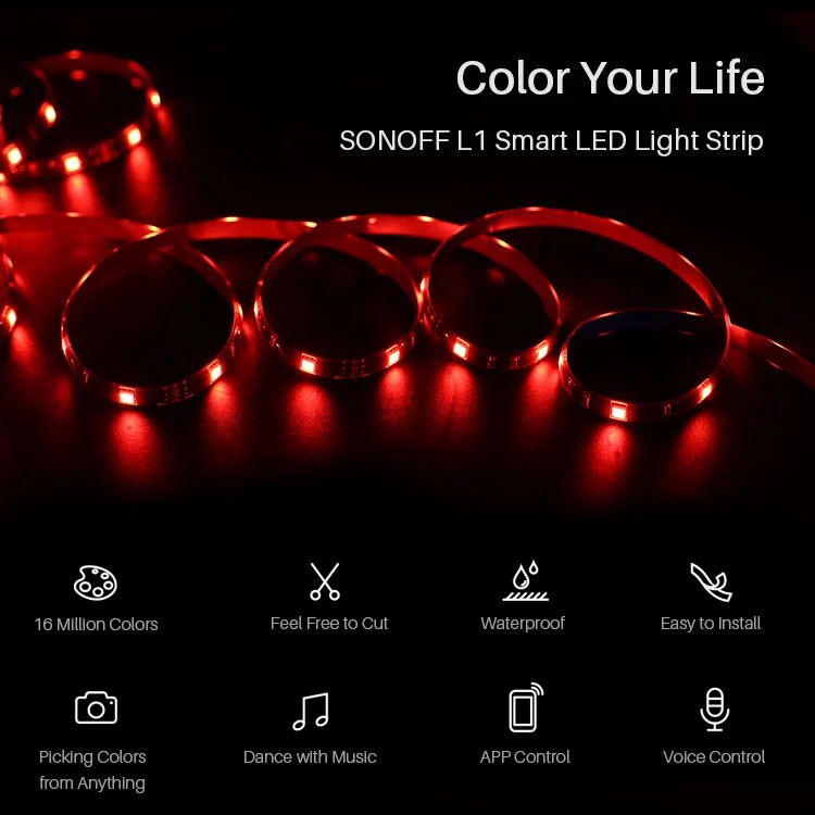 Dây Đèn Led Wifi Chống Nước Sonoff L1 2M/5M Tùy Chọn