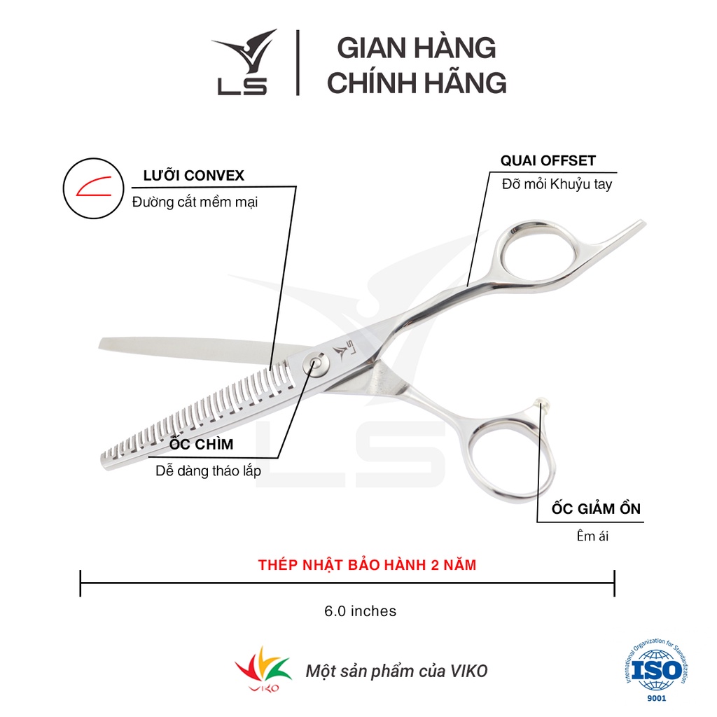 Combo kéo cắt tỉa cao cấp VLS,  kéo cắt lưỡi thẳng chuôi offset vênh FA43, Kéo tỉa thiết kế răng độc đáo TA130