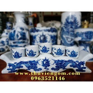 Bộ kỷ thờ 5 chén vẽ rồng chuẩn Bát Tràng