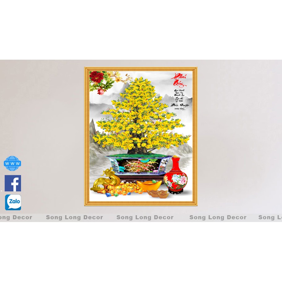 Tranh dán tường 3d Hoa Mai - FTTL748 Tranh 3D Bon Sai - Giấy dán tường 3d - Song Long Decor