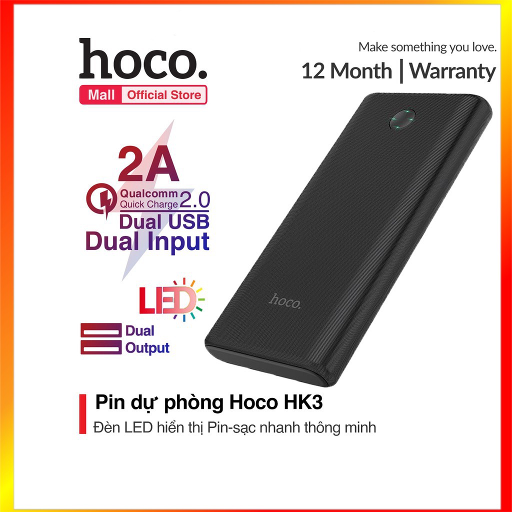 Sạc Dự Phòng Hoco HK3 12000mAh Đèn Led Báo Dung Lượng Pin Tương Thích Với Nhiều Thiết Bị  - SmartShop