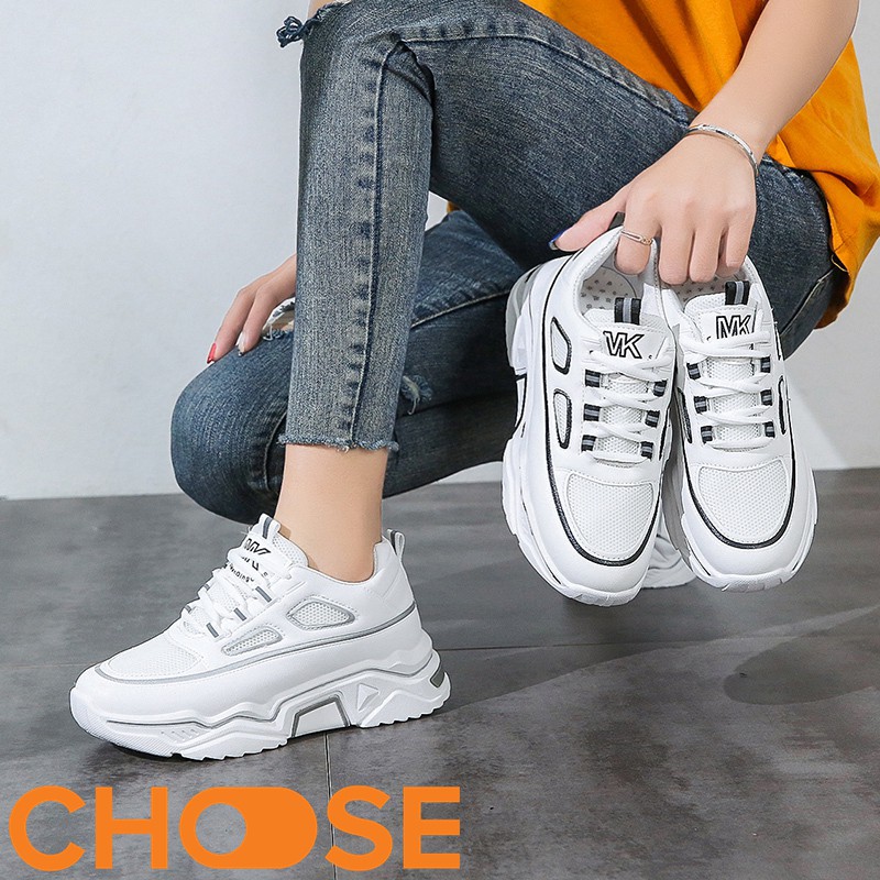 Giày Thể Thao Nữ Choose Họa Tiết Nhỏ Phản Quang Độn 5cm Da PU Phôi Vải Lưới Thời Trang G291K