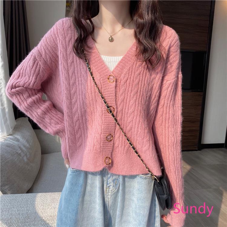 Áo Khoác Cardigan Dệt Kim Tay Dài Cổ Chữ V Thời Trang Mùa Thu Cho Nữ
