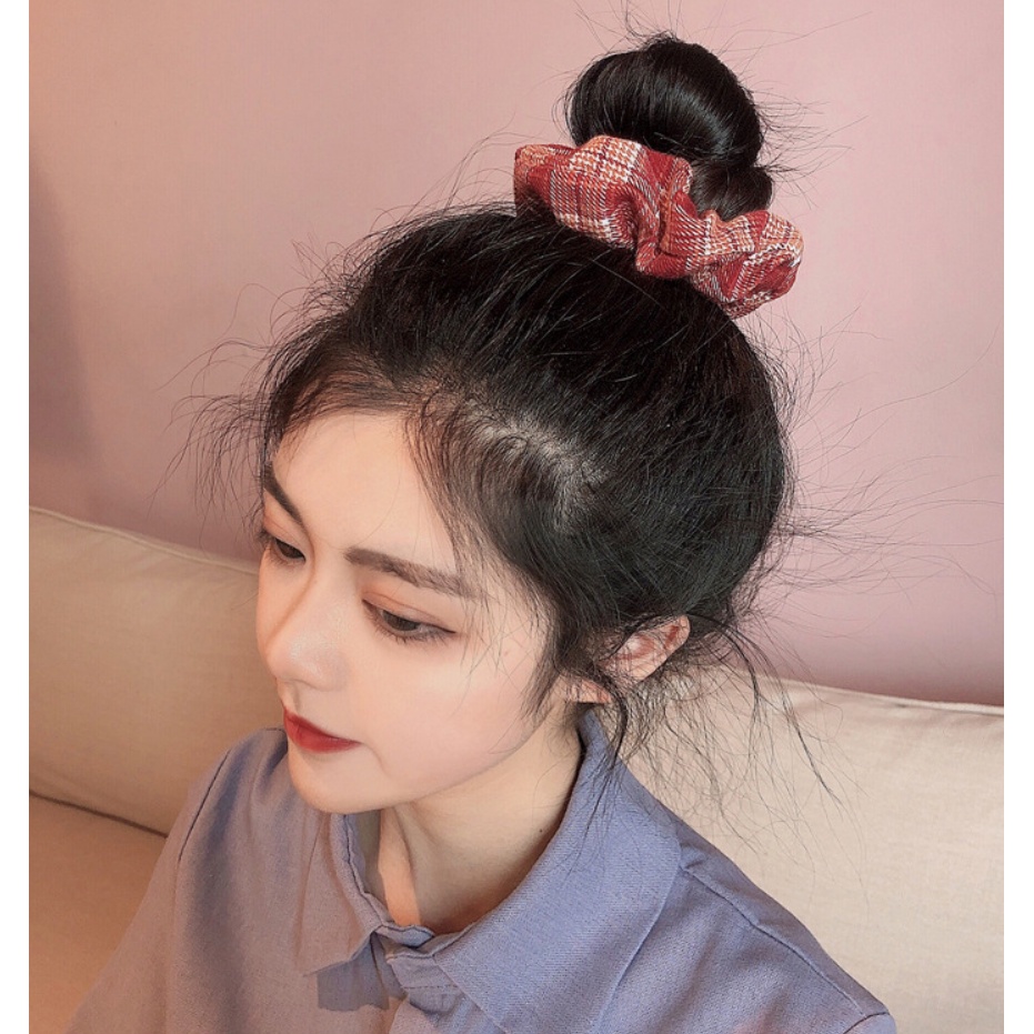 Dây Cột Tóc Co Giãn Kẻ Sọc Caro Phong Cách Retro Thời Trang Cho Nữ