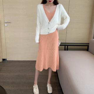 set đầm len đan+áo khoác cardigan thời trang nữ