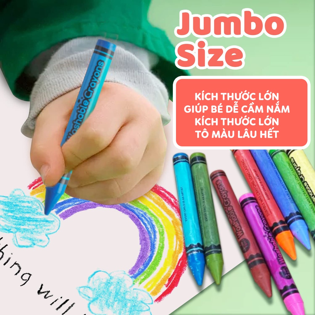 [DỄ RỬA] Bút màu sáp Crayon - CHÍNH HÃNG Joan Miro dễ dàng tẩy rửa kích thước Jumbo Size phù hợp cho Bé 3+