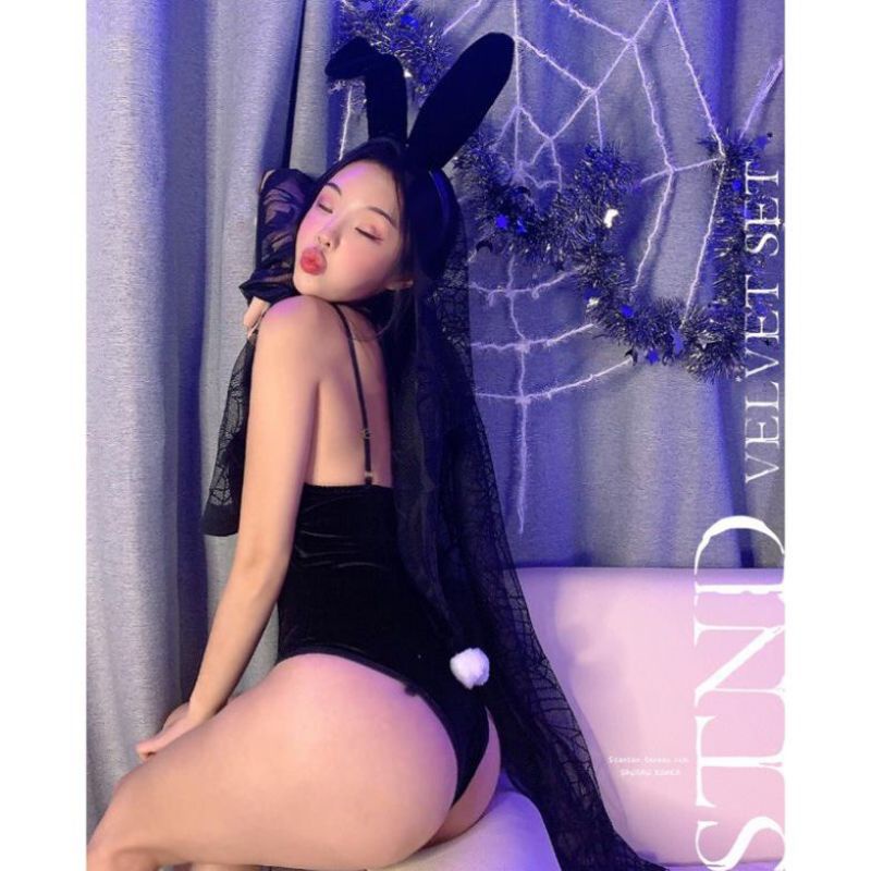 cosplay thỏ nhung bunny kèm kẹp tất sexy gợi cảm