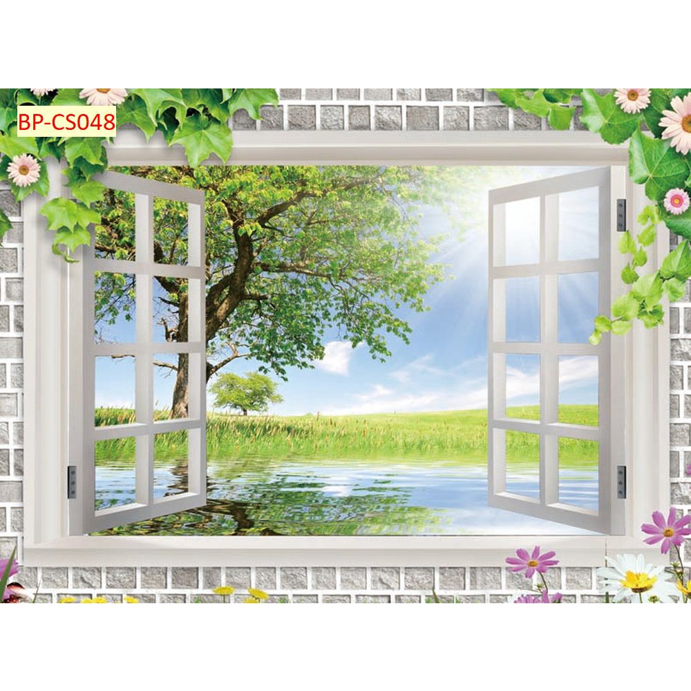 Tranh 3d cửa sổ nhìn ra phong cảnh sang trọng hiện đại