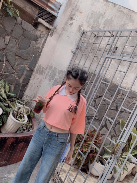 ÁO CROPTOP POLO OVERSIZED HÌNH THÊU - ĐỎ / HỒNG | BigBuy360 - bigbuy360.vn