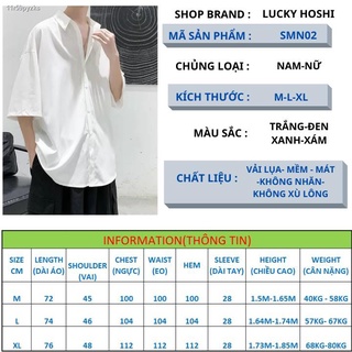 ✶⊕■11r59pyzksÁo sơ mi form rộng tay ngắn tay lỡ unisex nam nữ cá tính form Hàn Quốc vải lụa màu trắng đen xanh SMN02