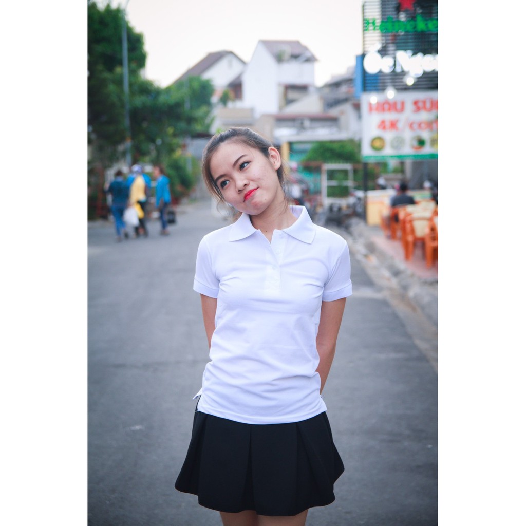 ÁO THUN PO LO MÀU TRẮNG NAM / NỮ CỘC TAY CỔ BẺ LVV4