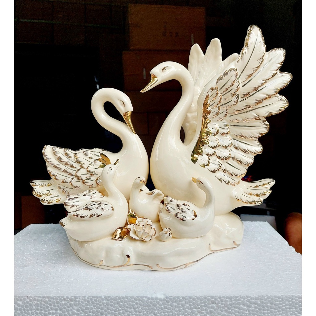 Bộ Tượng Gia Đình Thiên Nga Hạnh Phúc-vật phong thuỷ-decor bàn,tủ,kệ,Sang Trọng-Tinh Tế-mạ vàng-quà tặng đẹp,ý nghĩa