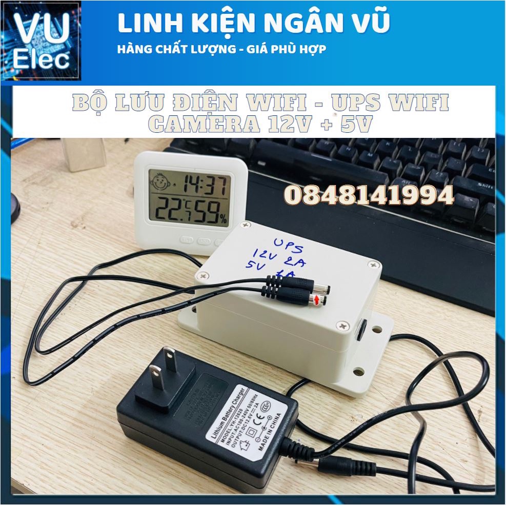 Bộ lưu điện 8000mAh loại 2 đầu ra 12V - 5V Wifi - Camera - UPS 12V 3Ah 5V9Ah kèm Nguồn bảo hành 3 tháng