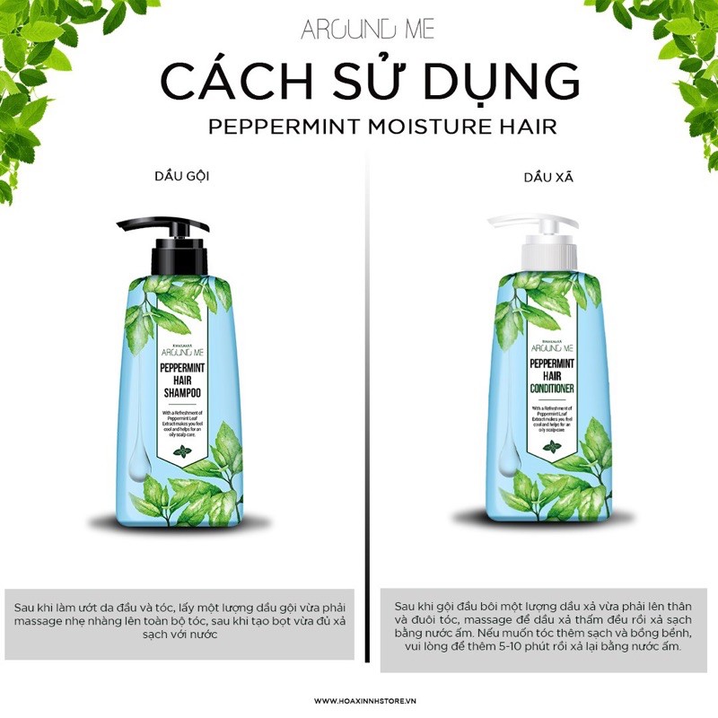 Combo Dầu Gội Và Dầu Xả Sạch Gàu Cho Tóc Dầu Around Me Peppermint Hair Shampoo Hương Bạc Hà 500ml/chai