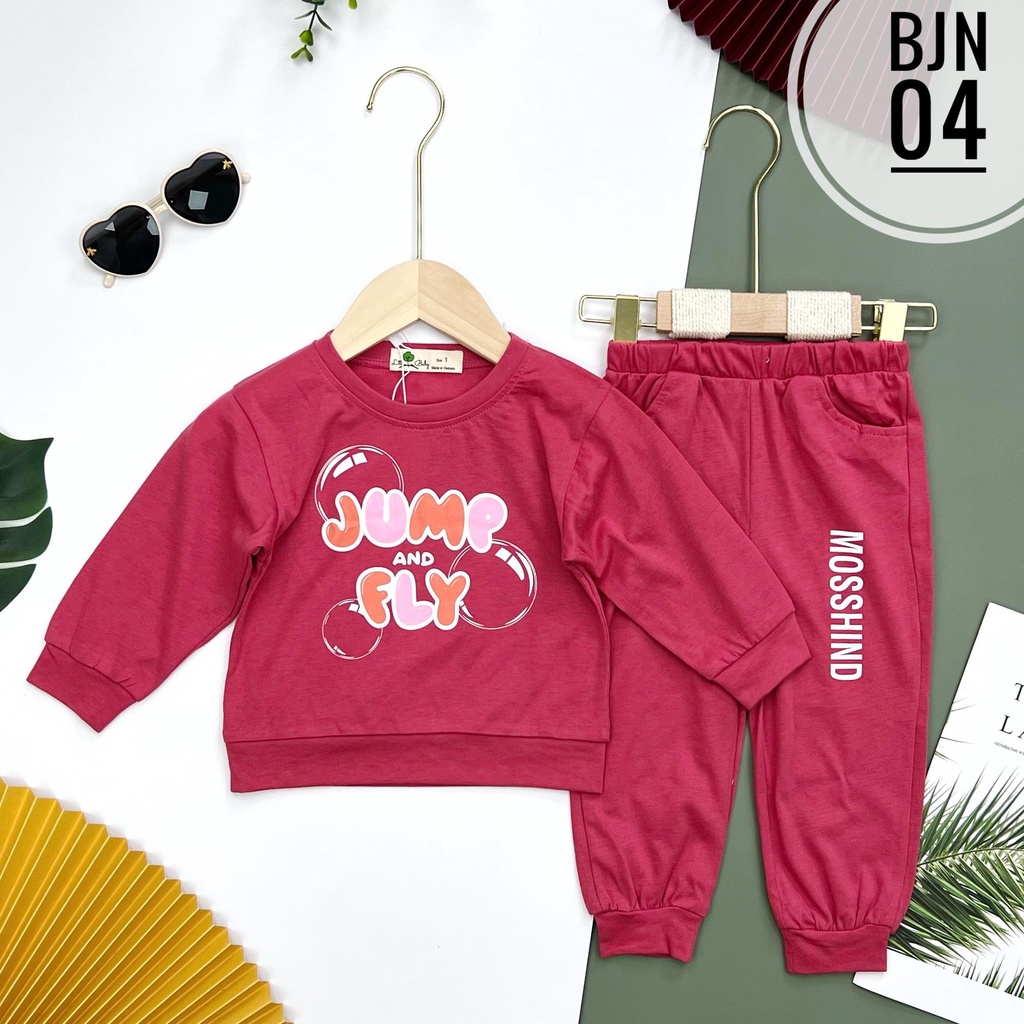 Bộ dài tay thu đông bé gái LITIBABY hình chữ Fly, cho bé 10-18kg
