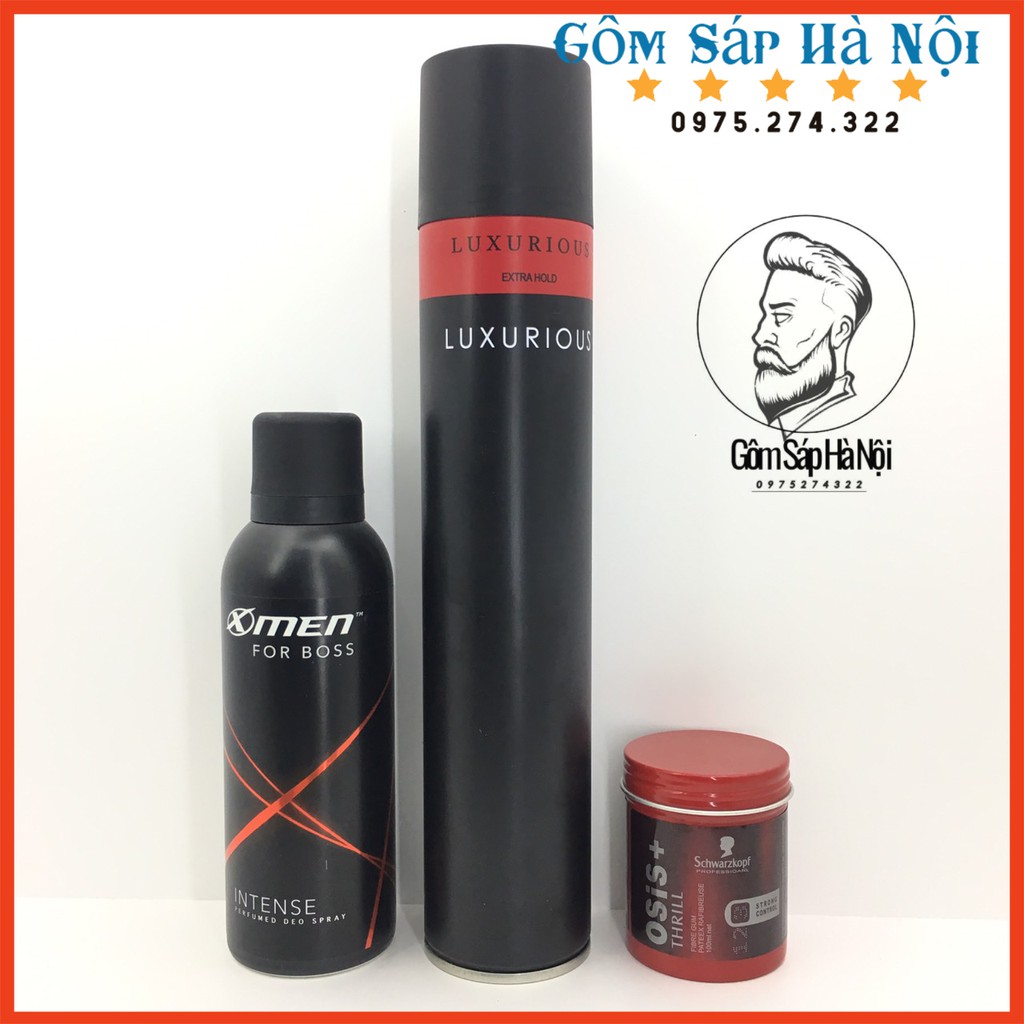 COMBO 3  TRONG 1 GÔM XỊT TÓC LUXURIOUS + Xịt khử mùi Xmen Boss + SÁP VUỐT TÓC OSIS THRILL