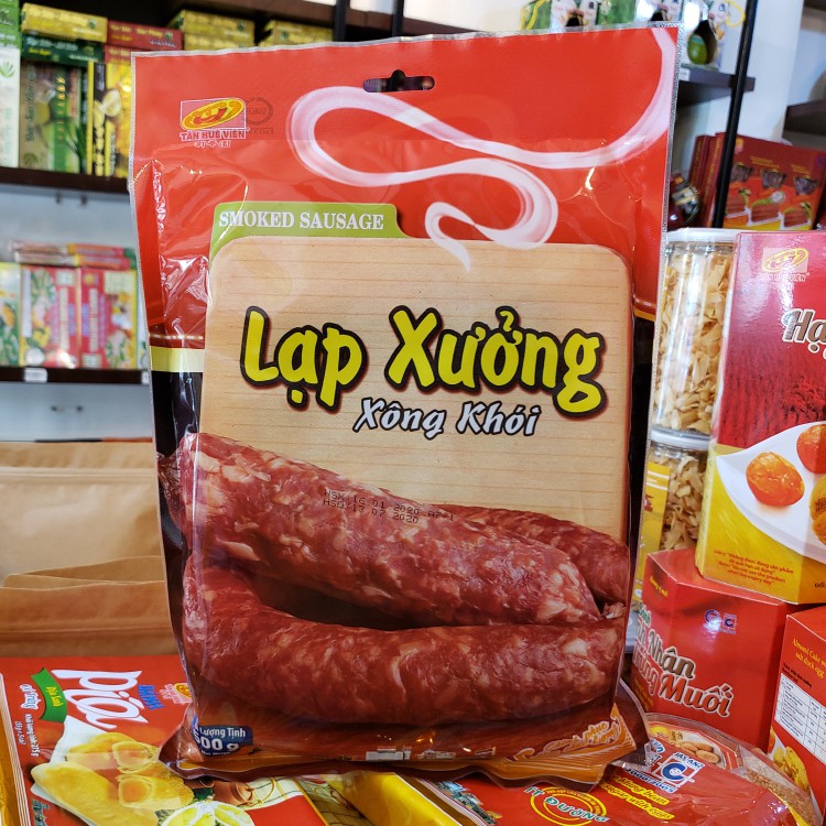 Lạp xưởng xông khói Tân Huê Viên 500g, đặc sản lạp xưởng Sóc Trăng Tân Huê Viên vị khói tự nhiên thơm ngon và an toàn