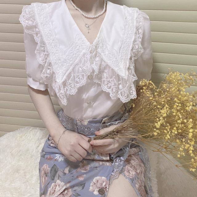 Set áo sơ mi tay ngắn cổ búp bê + chân váy in họa tiết thời trang mùa hè cho nữ