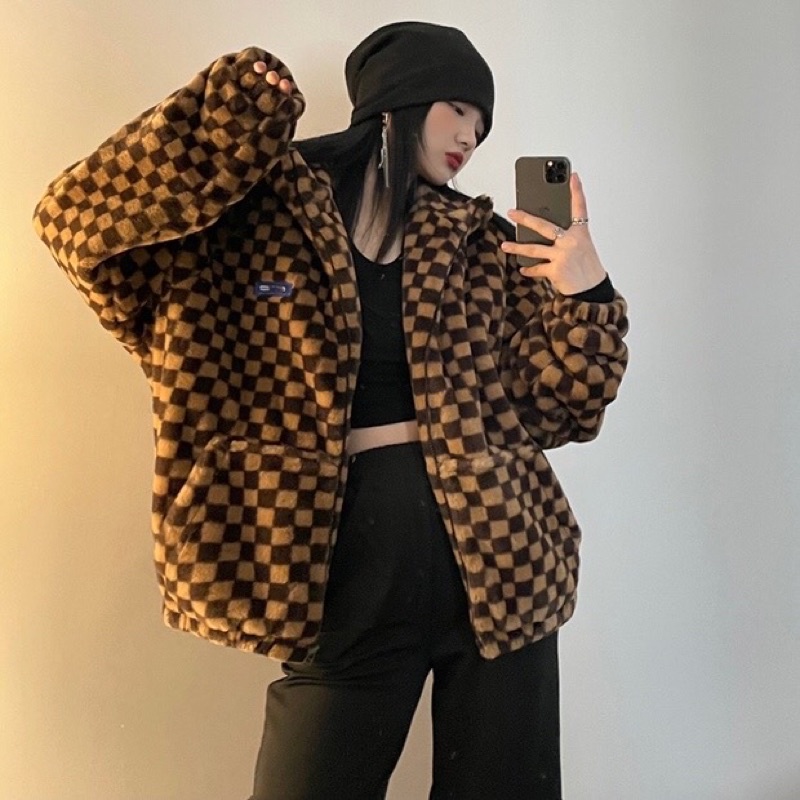 TKLIHN Áo khoác lông kẻ Caro ULZZANG phong cách Hiphop đường phố 2021 KÈM ẢNH THẬT CUỐI