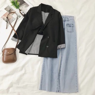 Order - Blazer đen kẻ sọc dáng ngắn -BL03