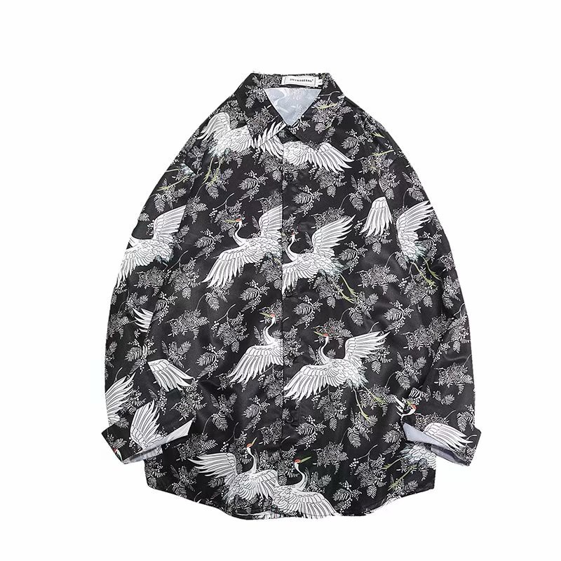 Áo sơ mi tay dài họa tiết chim sếu thời trang phong cách dành cho nam | BigBuy360 - bigbuy360.vn