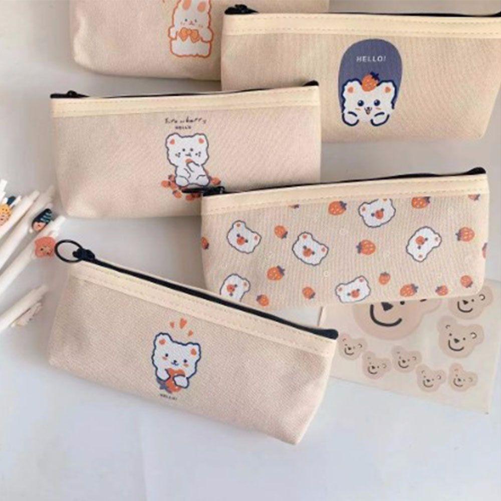 Túi Đựng Bút Bằng Vải Canvas Cỡ Lớn In Hình Gấu Xinh Xắn