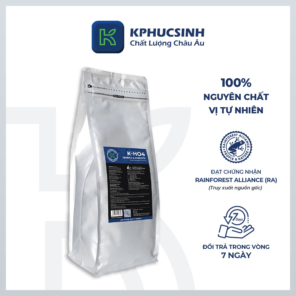 Combo 2 túi cà phê nguyên chất KCOFFEE rang mộc xuất khẩu KH04 1000g KPHUCSINH - Hàng Chính Hãng