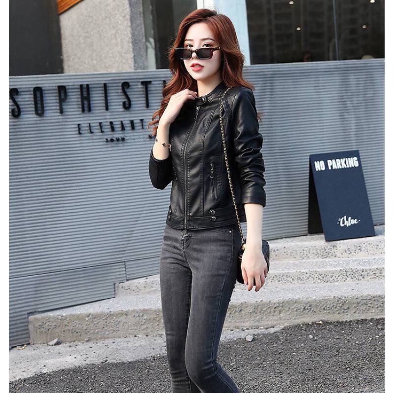 Áo da nữ Quảng Châu bền đẹp bảo hành da 2 năm không bong tróc, mẫu mới nhất 2022 9811