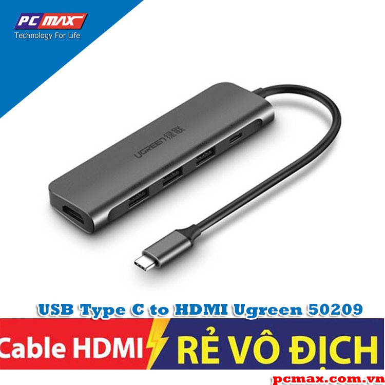 HUB Chuyển USB Type-C Ra HDMI / USB 3.0 / Sạc Type-C Cao Cấp UGREEN 50209 - Hàng chính hãng