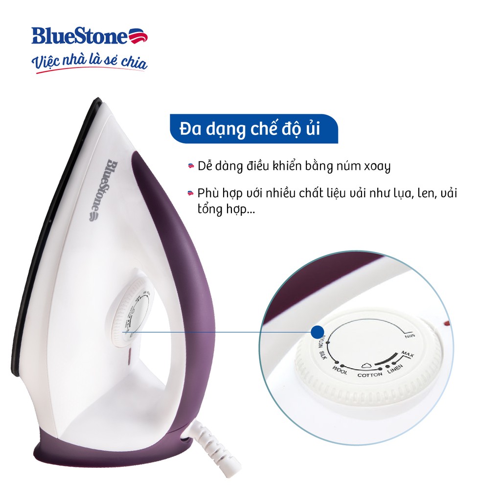 [Mã ELBLUEWL5 giảm 10% đơn 500K] Bàn ủi khô Bluestone DIB-3726 - 1200W