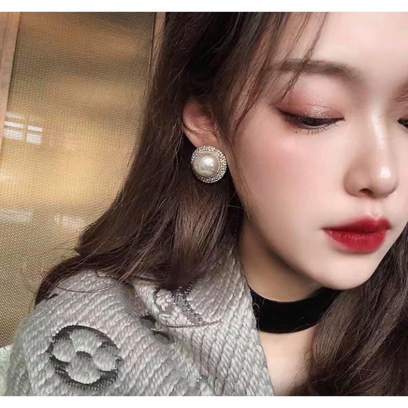 Bông tai tròn đính đá khuyên tai bạc 925 phụ kiện hoa tai xinh Hari korea accessories