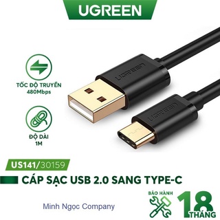 Dây cáp sạc và truyền dữ liệu usb 2.0 sang usb type-c dài 1m ugreen 30159 us141 - hàng chính hãng