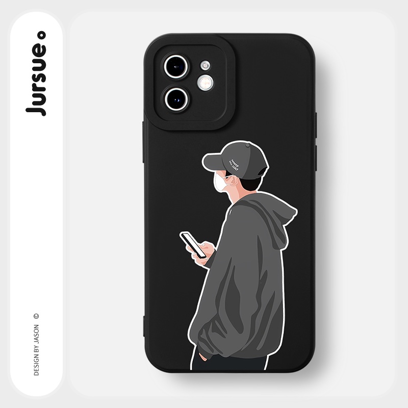 Ốp lưng JURSUE mềm hoạt hình cặp đôi dễ thương đẹp đen Cho iPhone 14 13 12 11 Pro Max SE 2020 X XR XS 8 7 ip 6S 6 Plus Y2354