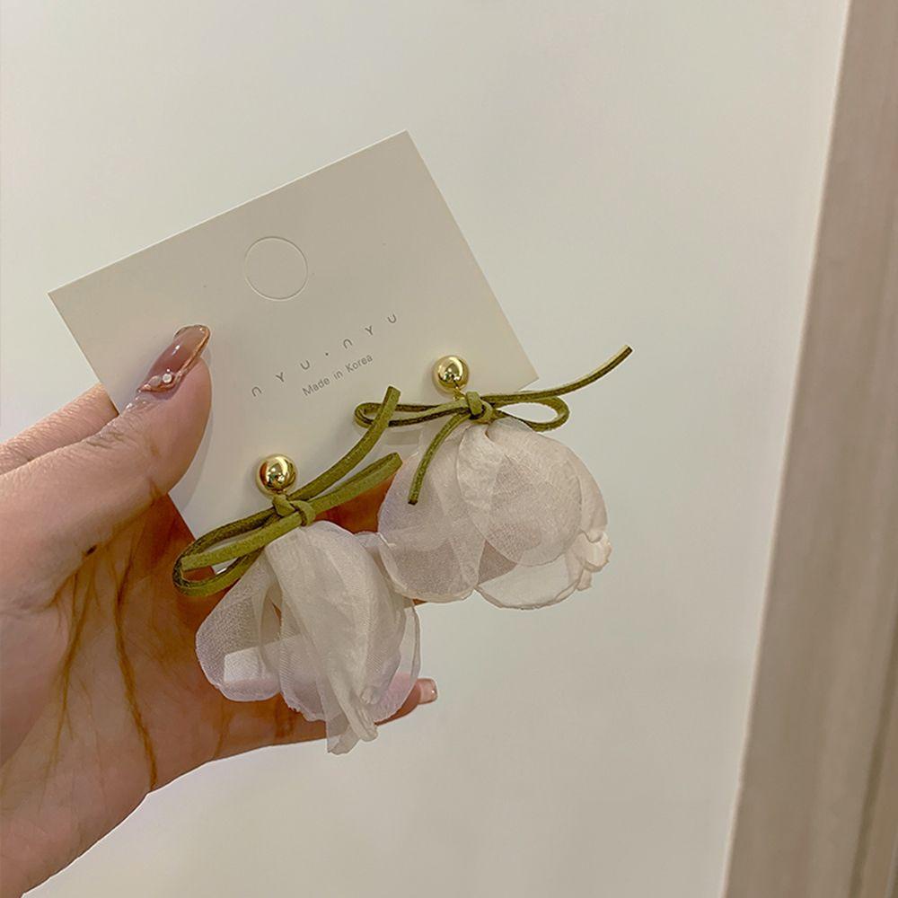 Bông Tai Hình Cánh Hoa Đính Nơ Phong Cách Hàn Quốc Dành Cho Nữ