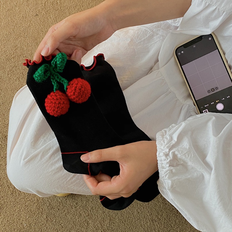 Tất Dệt Kim In Họa Tiết Cherry 3D Phong Cách Lolita Cho Nữ