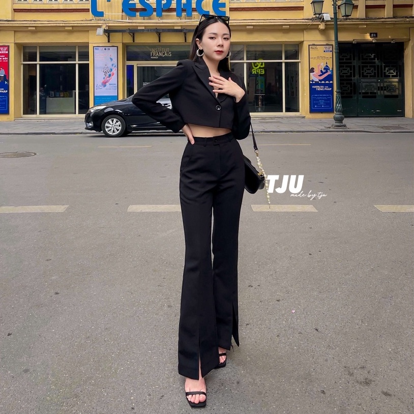 Quần Vải Nữ Ống Loe Xẻ Cạp Cao Chất Tuyết Mưa  Dáng Dài Siêu Tôn Dáng Phong Cách Hàn Quốc Cực Đẹp Senorita