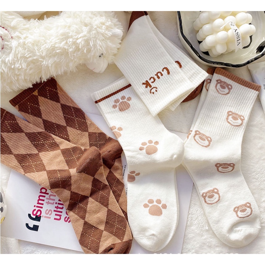 Tất cổ cao vớ tất gấu vintage cổ cao phong cách Hàn Quốc cực xinh OUYOU