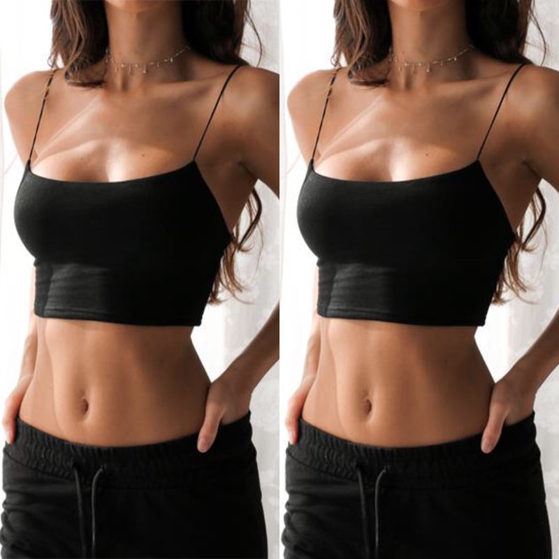 Áo thun croptop dây mảnh màu trơn hở eo thời trang nữ gợi cảm