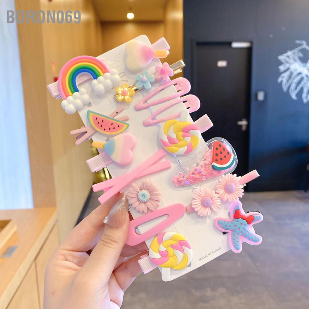 Boron069 14 cái Đặt Kẹp Tóc Dễ Thương Đầy Màu Sắc Công Chúa Hoa Trái Cây Mô Hình Hoạt Trẻ Em Cho Bé Gái