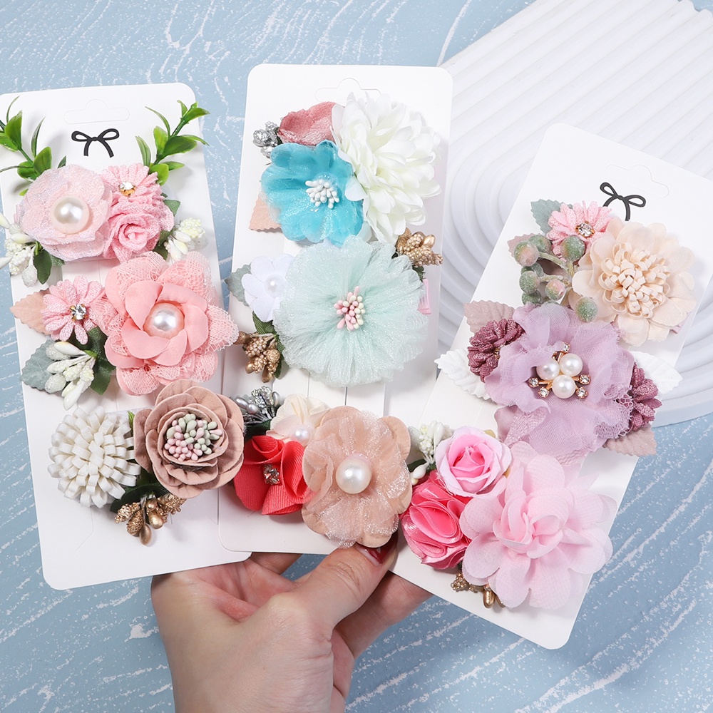 Bộ 3 Kẹp tóc KIDSBOWS hình bông hoa đính ngọc trai giả thời trang và bắt mắt