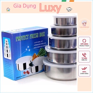 Bộ thố lạnh inox 5 món , Bộ 5 hộp đựng thực phẩm inox có nắp đậy cao cấp - Luxy Houseware