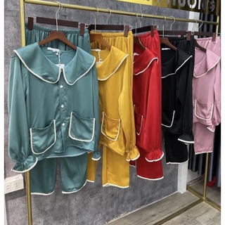 Bộ Pijama Lụa Viền Ren Có Túi