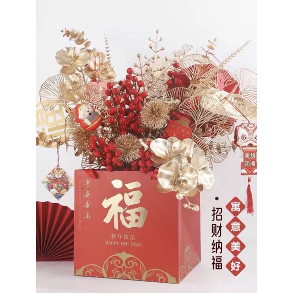 Mẫu Túi Tode vuông cắm hoa đông đào-trang trí giỏ quà phongg cách trung Hoa