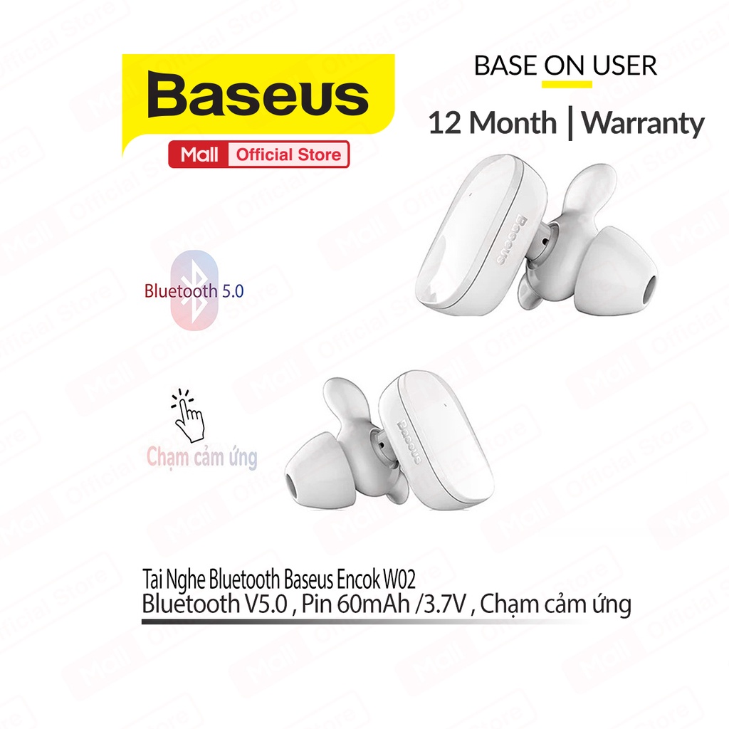 Tai nghe Bluetooth 5.0 Baseus Encock W02 chất liệu nhôm siêu nhẹ , âm thanh chất lượng cao Micro chống ồn hiệu quả