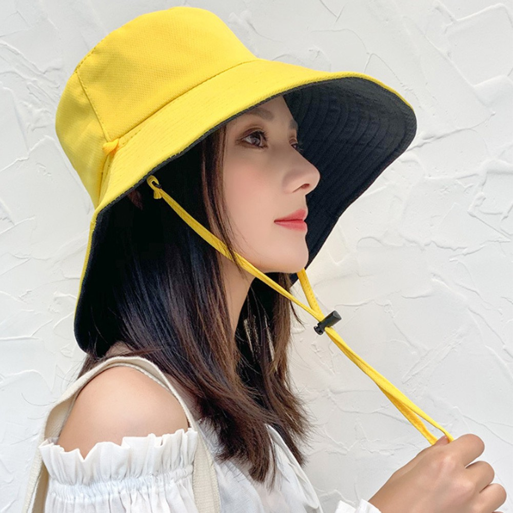 🎉ONLY🎉 Spring Summer Fisherman Cap Casual Outdoor Sunscreen Double-Sided Bucket Hat Anti-UV With Windproof Rope Women Men Wide Brim Foldable Cotton Sun Hat/Multicolor