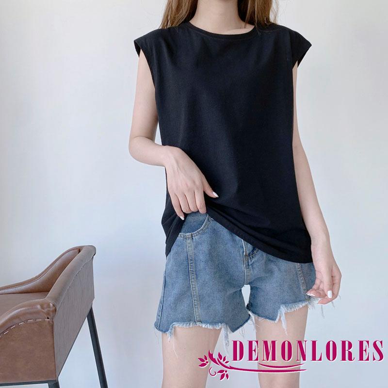 Áo Thun Ba Lỗ Cổ Tròn Màu Sắc Trơn Thời Trang Mùa Hè Phong Cách Hàn Quốc Dành Cho Nữ