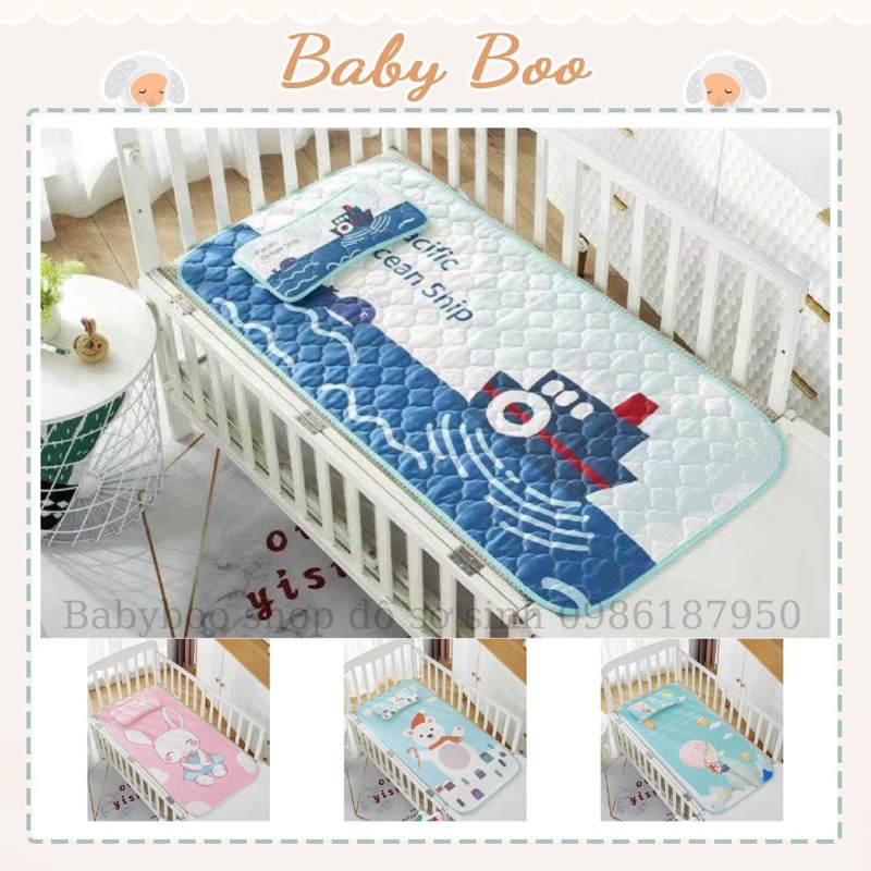Chiếu điều hòa cao su non cao cấp tặng kèm gối cho bé 64 x 120cm, chiếu cao su non 5D thoáng mát BabyBoo