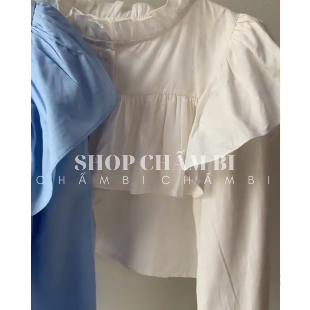 Áo sơ mi nữ dài tay A.439, Áo kiểu dáng croptop bèo vai cổ trụ bánh bèo cực xinh - Thời trang nữ Chấm Bi | BigBuy360 - bigbuy360.vn